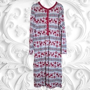 Hanna Andersson White Red Green Reindeer Henley Long Pajama Shirt Size Small